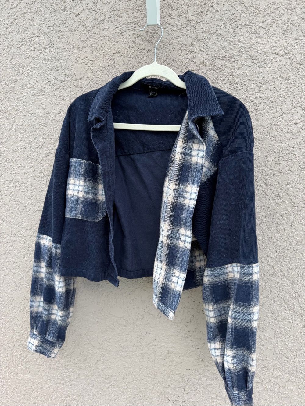Forever 21 Navy and White Plaid Cropped Jacket